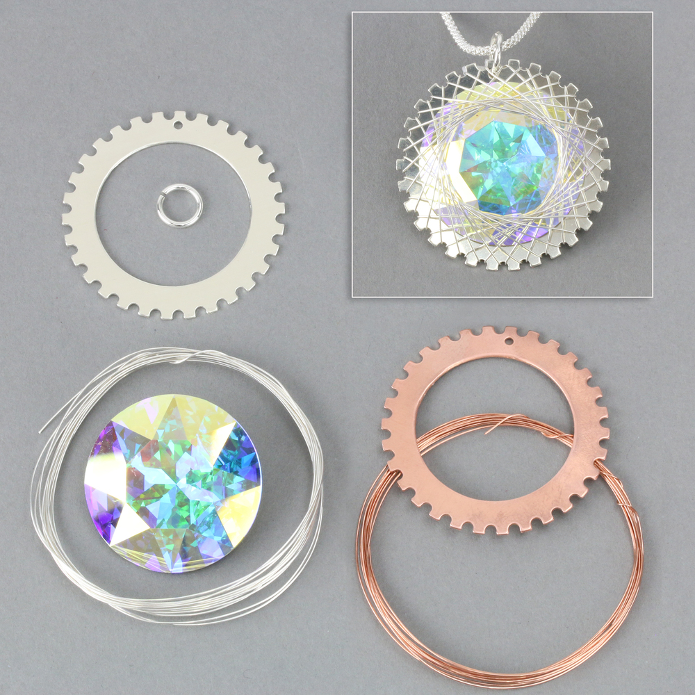 Kits & Sample Packs Spiro Large Pendant Kit, 34mm (1.34") with 27mm (1.06") 2xAB Swarovski Crystal Stone